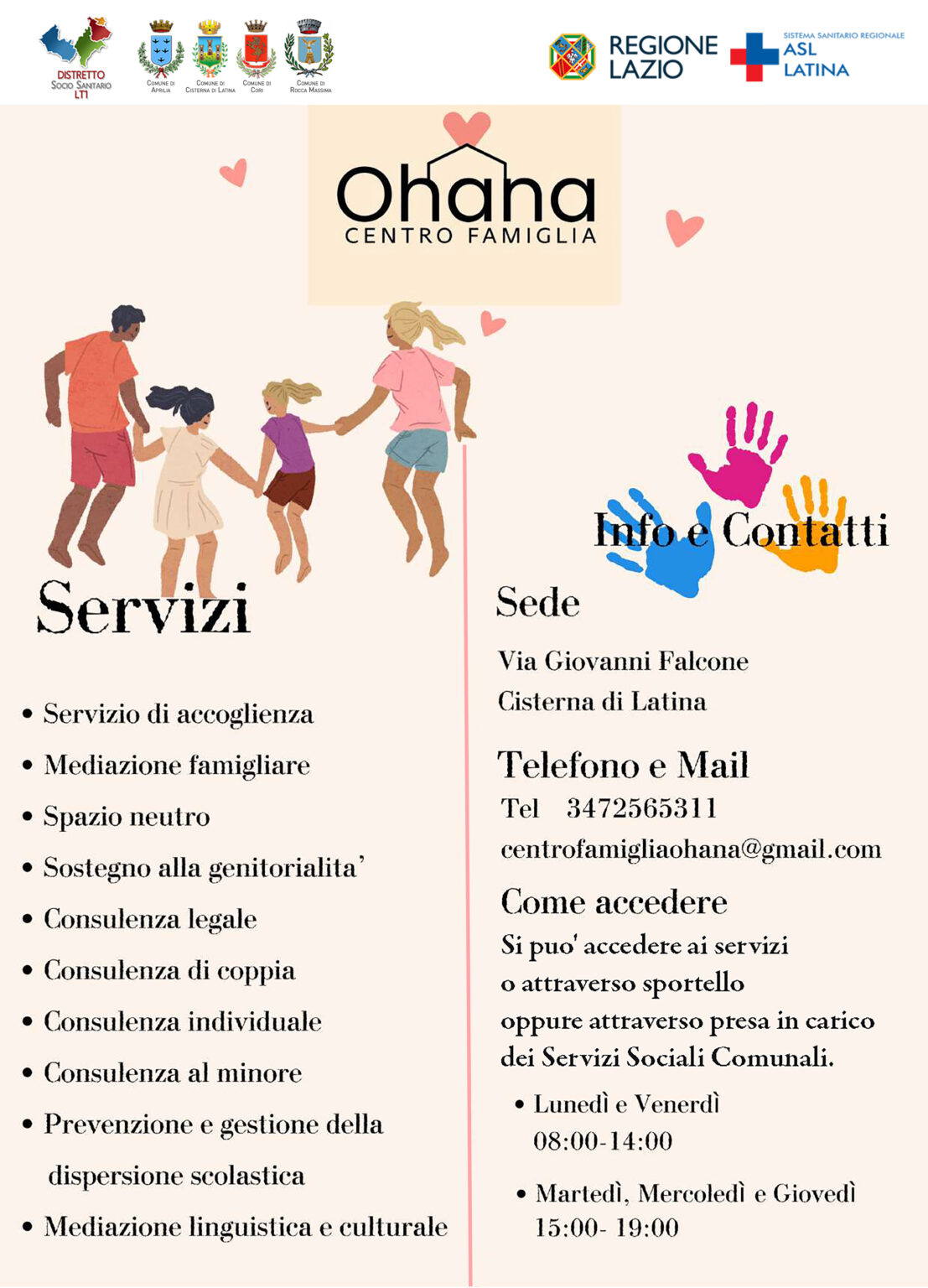 Locandina servizi del partner Centro famiglia Ohana